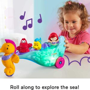 Fisher-Price Little People Toddler Toy Disney Princess Ariel's Light-Up Sea Carriage Musical Vehicle for Pretend Play Ages 18+ Months​