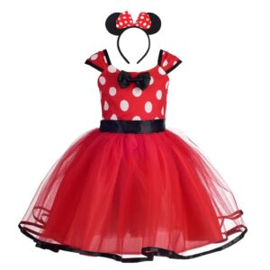 Dressy Daisy Little Girl Polka Dots Fancy Dress Up Costume Birthday Party Tulle Dresses with Headband Size 5-6 Red 203