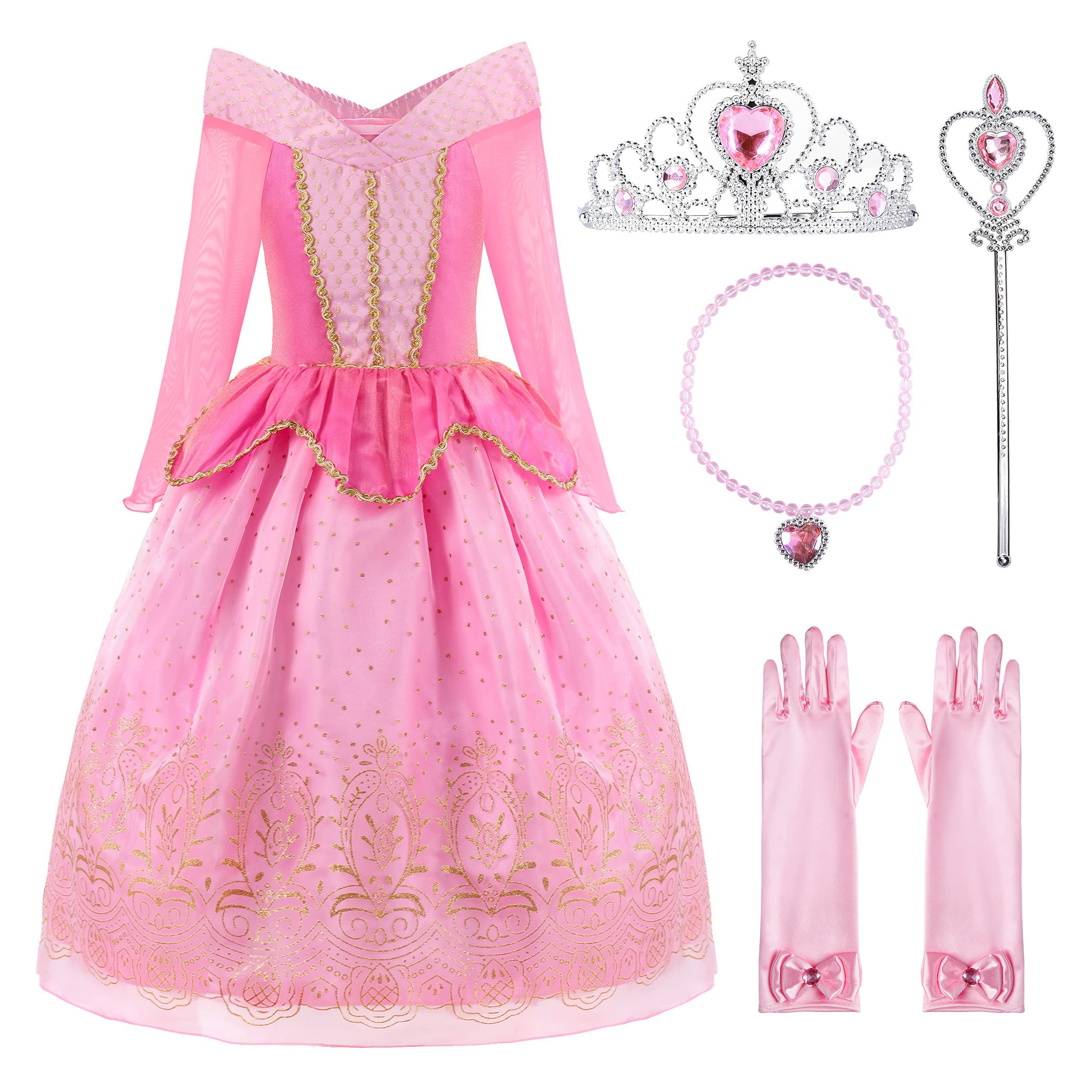 ReliBeauty Girls Princess Dress up Costume with Accessories, 4T, Pink