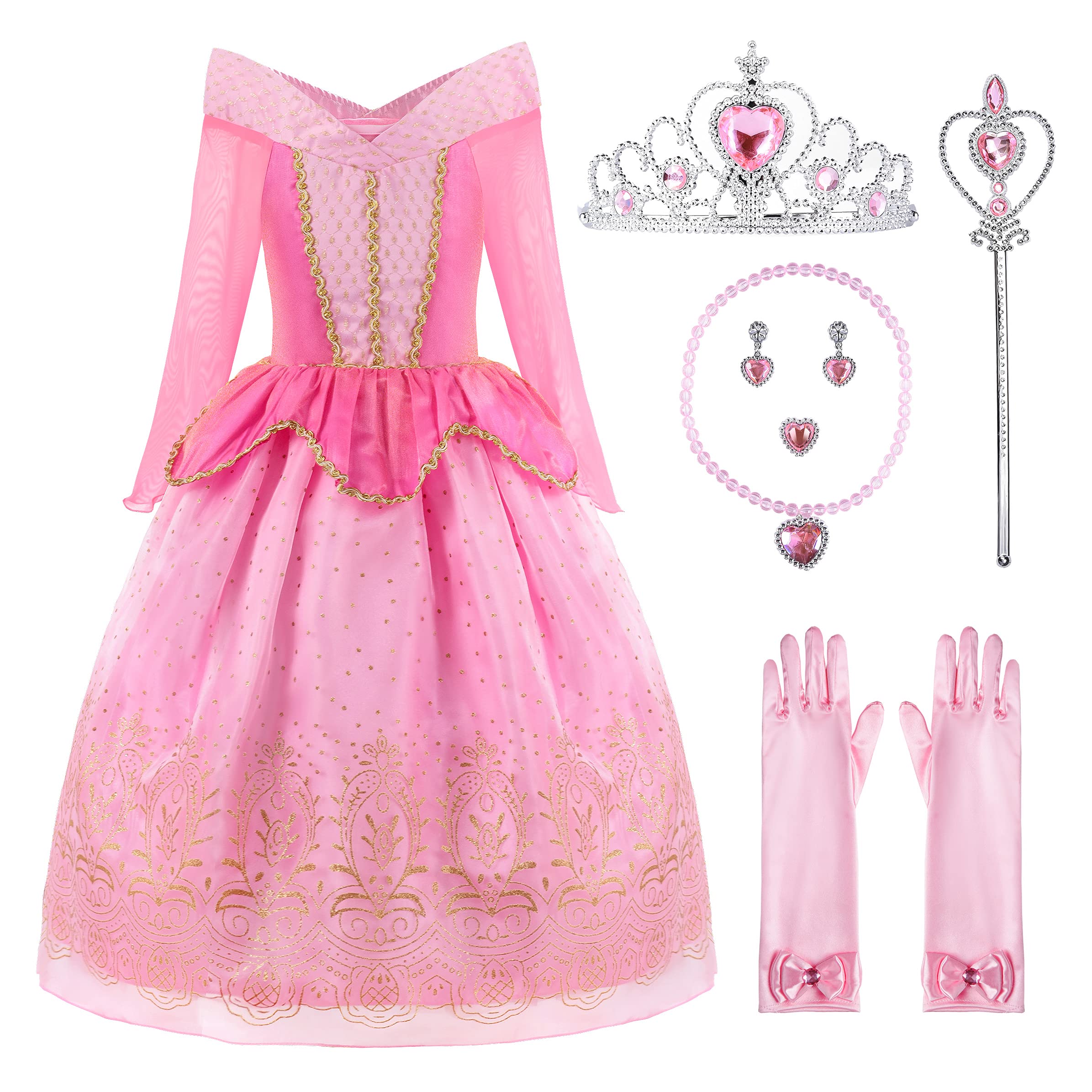 ReliBeauty Girls Princess Dress up Costume with Accessories, 4T, Pink