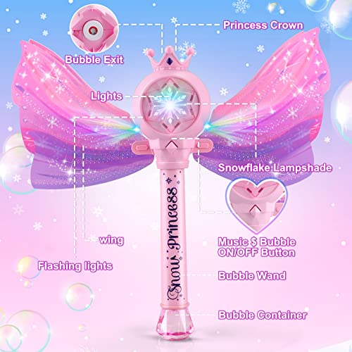 Britik Bubble Wands for Kids Girls - LED Light & Music Bubble Machine: 3 AA Batteries & 2 Bubble Solutions, Outdoor Party Birthday Toys for Toddlers, Gift for 3 4 5 6 7 8 Year Old Girls