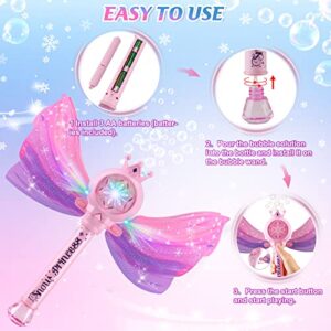 Britik Bubble Wands for Kids Girls - LED Light & Music Bubble Machine: 3 AA Batteries & 2 Bubble Solutions, Outdoor Party Birthday Toys for Toddlers, Gift for 3 4 5 6 7 8 Year Old Girls