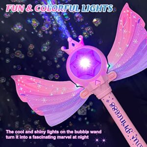 Britik Bubble Wands for Kids Girls - LED Light & Music Bubble Machine: 3 AA Batteries & 2 Bubble Solutions, Outdoor Party Birthday Toys for Toddlers, Gift for 3 4 5 6 7 8 Year Old Girls