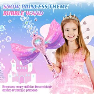 Britik Bubble Wands for Kids Girls - LED Light & Music Bubble Machine: 3 AA Batteries & 2 Bubble Solutions, Outdoor Party Birthday Toys for Toddlers, Gift for 3 4 5 6 7 8 Year Old Girls