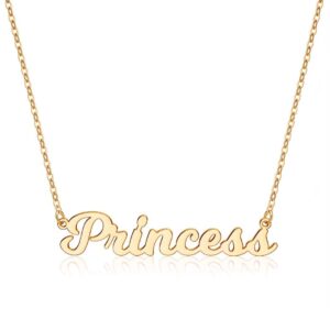 Ursteel Princess Necklace, Custom Name Necklace Personalized 14K Gold Plated Princess Name Plate Necklace Personalized Name Necklace for Women Teenage Girls