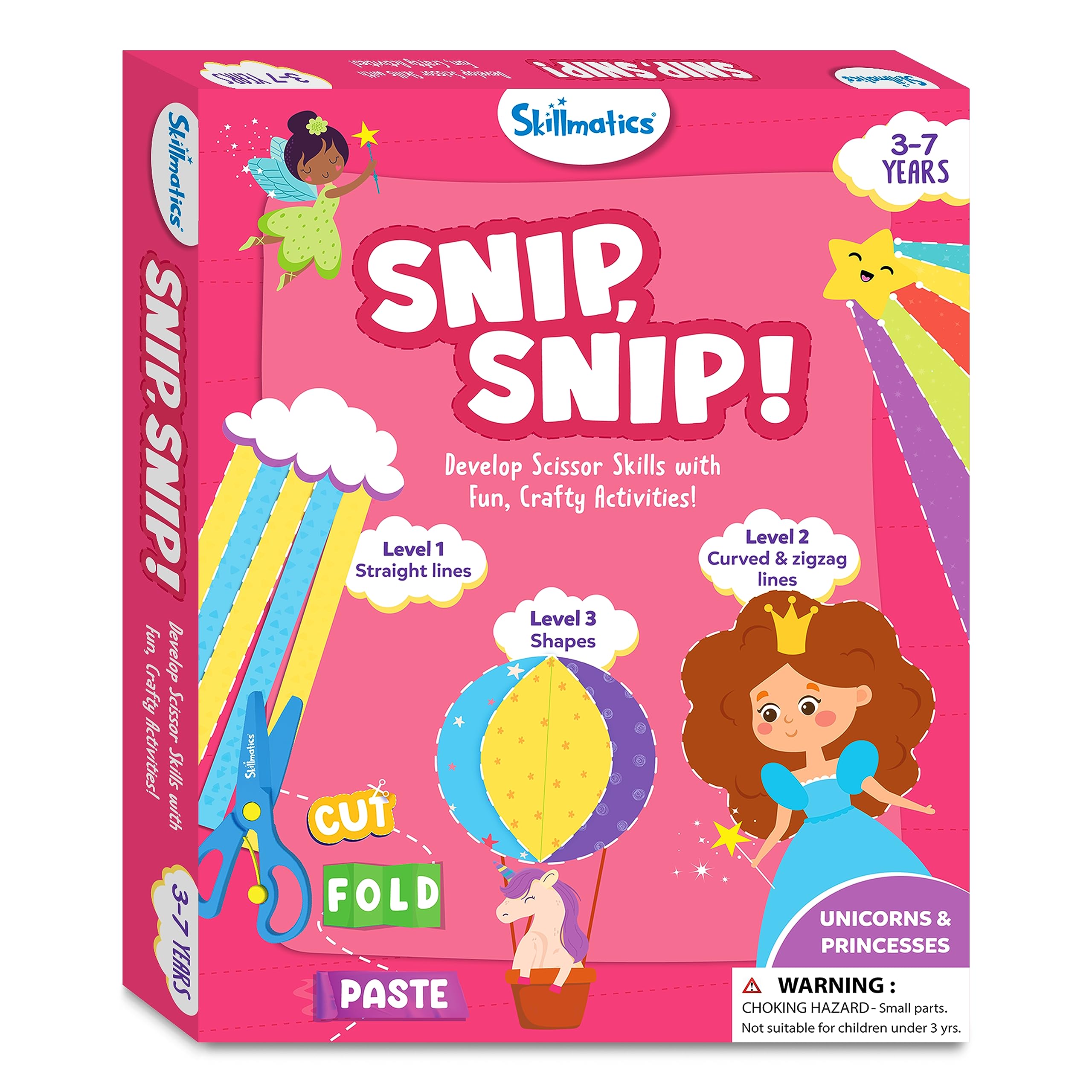 Skillmatics Art & Craft Kit - Snip, Snip Unicorns & Princesses, Practice Scissor Skills with Activity Book, Gifts for Toddlers, Girls & Boys Ages 3, 4, 5, 6, 7