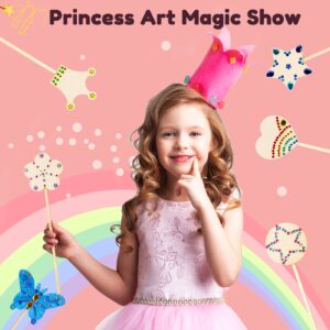 Pllieay Princess Fairy Wands Kit Include 18 Pieces 6 Styles Unfinished Wooden Princess Wand and 4 Gem Stickers Princess Art Magical Show for Party Supplies