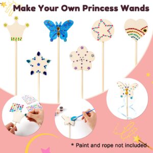 Pllieay Princess Fairy Wands Kit Include 18 Pieces 6 Styles Unfinished Wooden Princess Wand and 4 Gem Stickers Princess Art Magical Show for Party Supplies