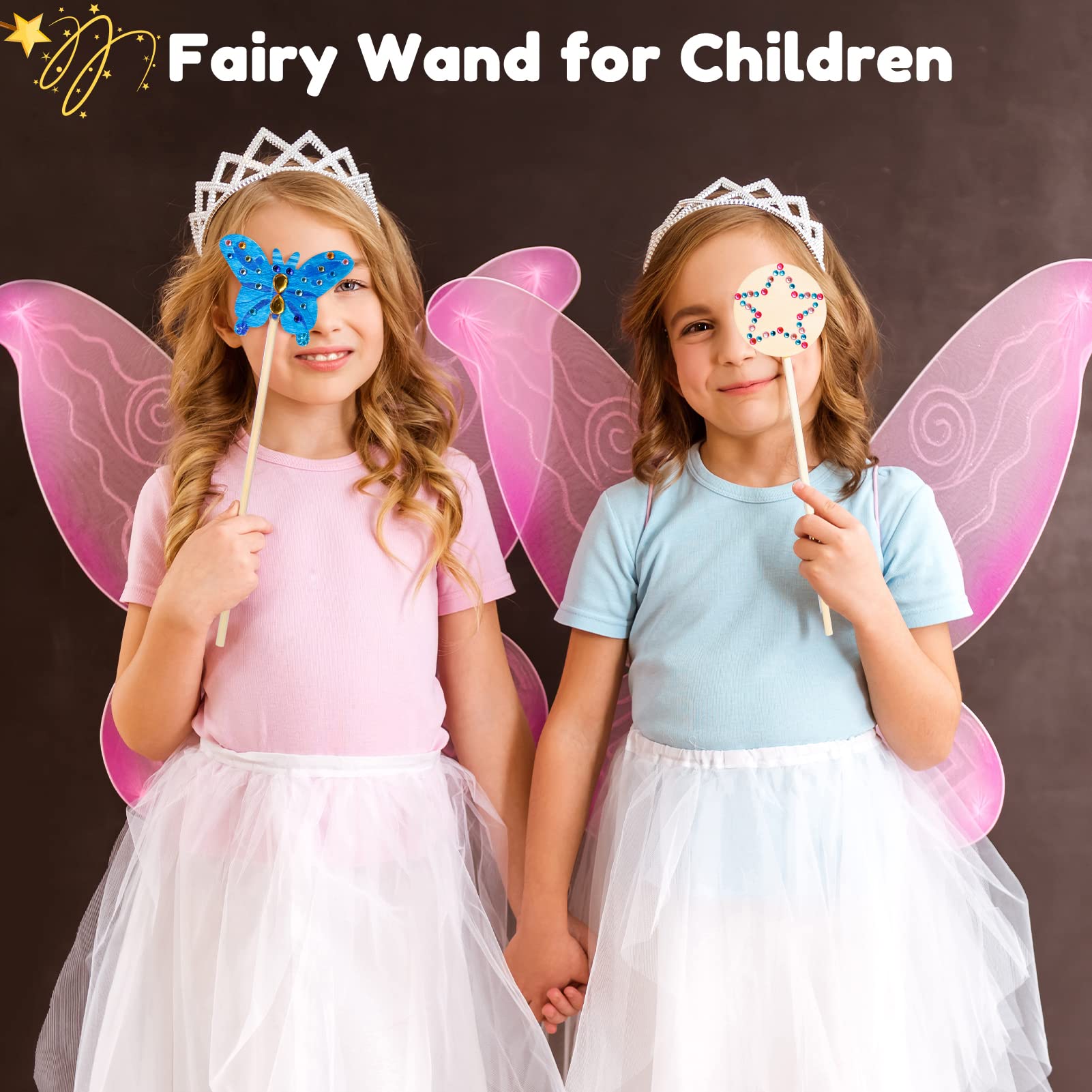 Pllieay Princess Fairy Wands Kit Include 18 Pieces 6 Styles Unfinished Wooden Princess Wand and 4 Gem Stickers Princess Art Magical Show for Party Supplies