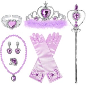 princess dress up accessories princess gloves, bibuty 7pcs dress up set for toddler girls with princess crown, wand, gloves, necklace, earrings, bracelet and ring, costume toys for 3-6 yr little girls