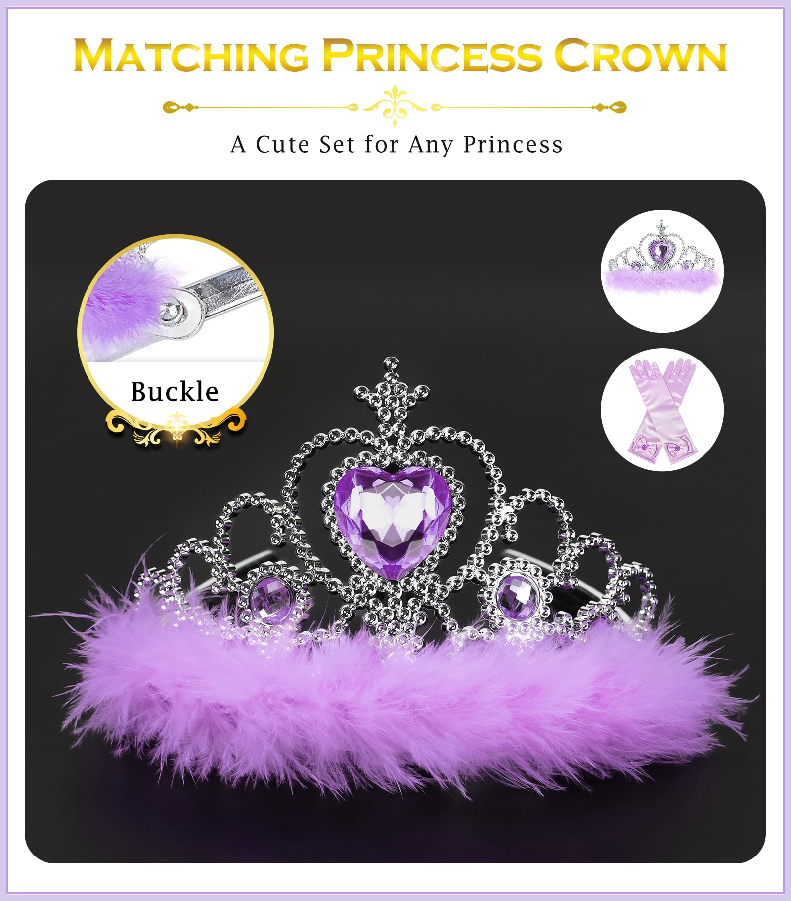 Princess Dress Up Accessories Princess Gloves, BIBUTY 7pcs Dress Up Set for Toddler Girls with Princess Crown, Wand, Gloves, Necklace, Earrings, Bracelet and Ring, Costume Toys for 3-6 yr Little Girls