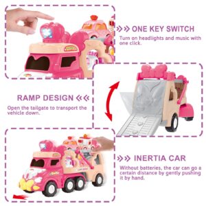 seveclotree 9 in 1 Carrier Truck Cars Toys for Girls Toddlers,Pink Princess Girl Car with Light and Sound,Toddler Girl Toys Age 1-2 2-4,Toys for 1 2 3 Year Old Girls Birthday for Baby Girl…