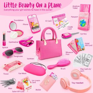 Little Girl Purse with Pretend Makeup for Toddlers, 49PCS Kids Play Purse Set - Princess Toy Accessories, Pretend Play Headset Wallet Phones Sunglasses Keys Credit Cards Birthday Gift for Girls Age 3+