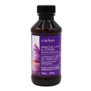 lorann oils princess cake and cookie bakery emulsion: regal flavor blend, perfect for enhancing sweet, cake-like undertones in baked goods, gluten-free, keto-friendly, unique flavor blend essential