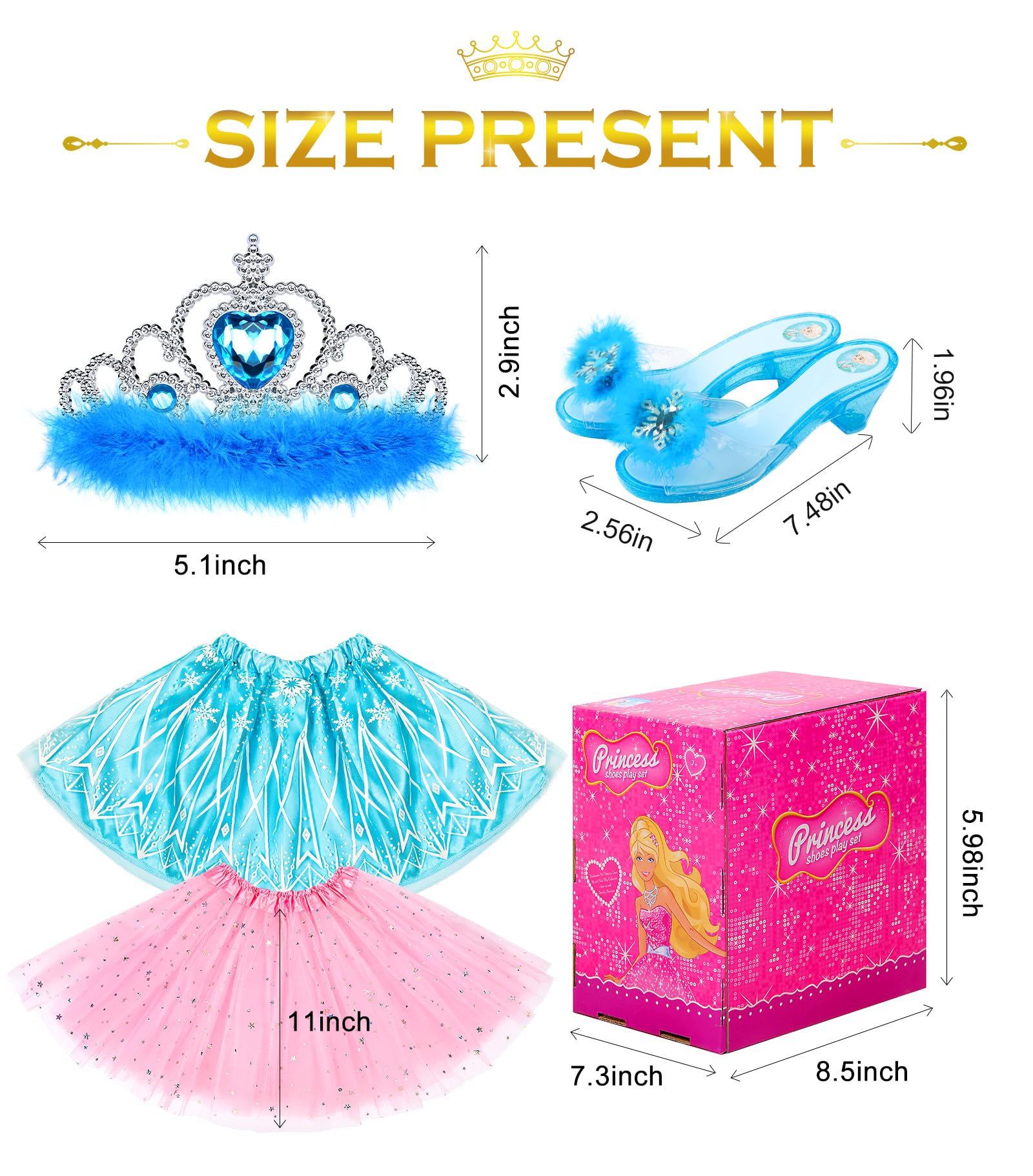 BIBUTY Kids Princess Dress Up Clothes for Little Girls, Pretend Play & Dress Up Costume Set for 3-6 Toddler Little Girls (Pink/Blue)