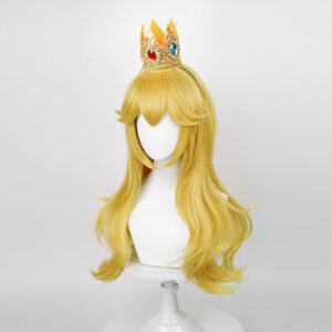 Wiggy Mermaid Blonde Wavy Princess Wig for Adult, Long Golden Cosplay Wig + Crown Brooch Earrings Accessories + Wig Cap for Halloween Costume Party