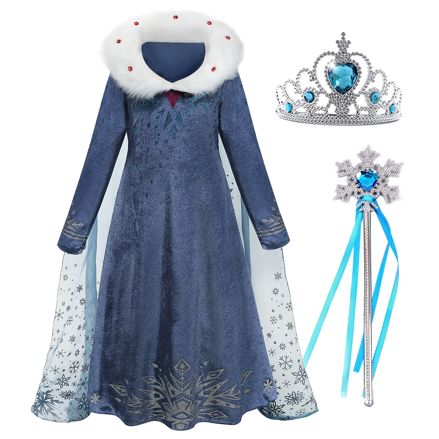 Snow Princess Costume for Girls Winter Costume for Toddlers Dress Up Halloween Birthday Cosplay Cape with Accessories