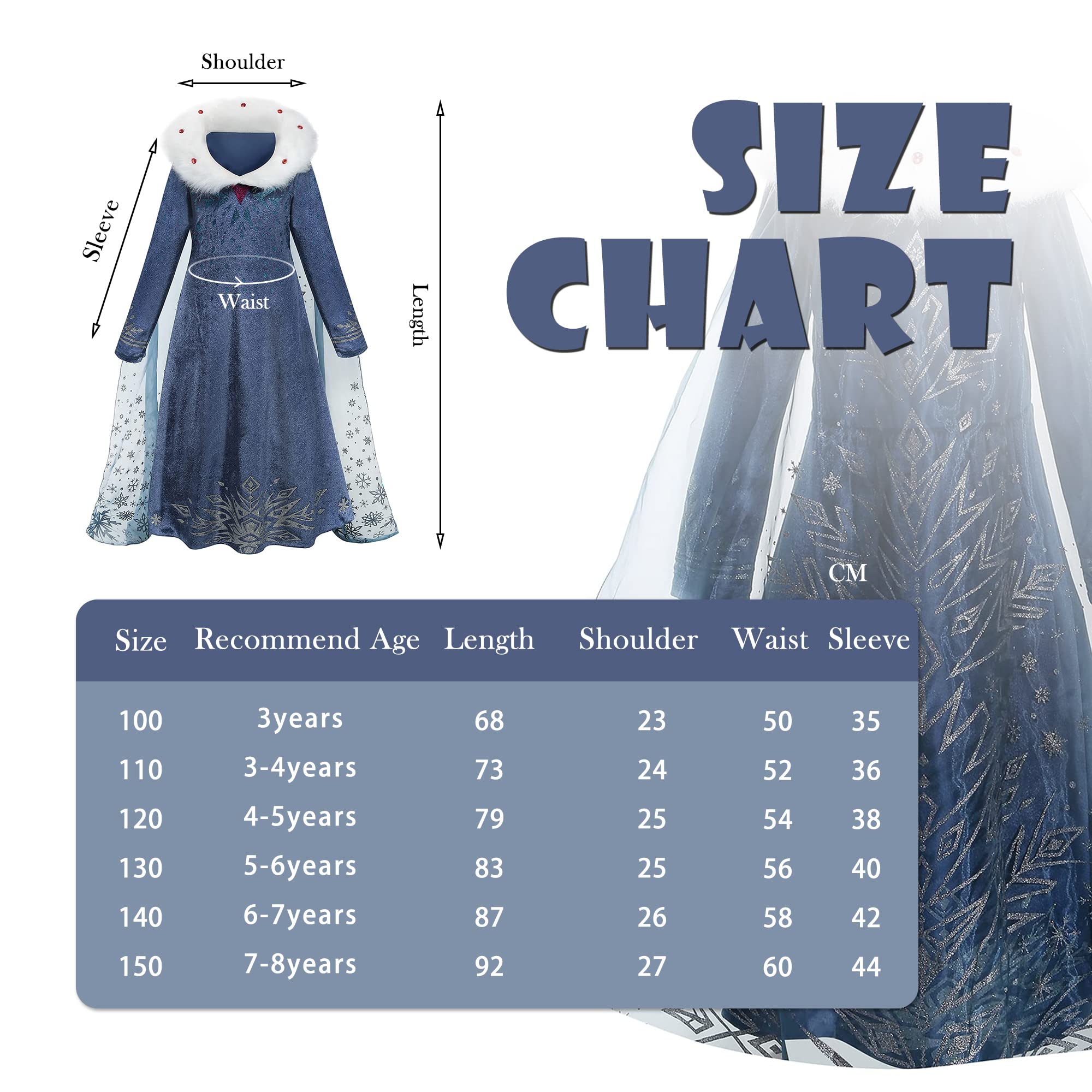 Snow Princess Costume for Girls Winter Costume for Toddlers Dress Up Halloween Birthday Cosplay Cape with Accessories