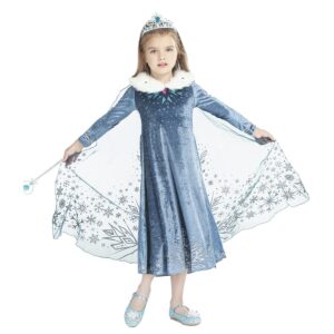 Snow Princess Costume for Girls Winter Costume for Toddlers Dress Up Halloween Birthday Cosplay Cape with Accessories