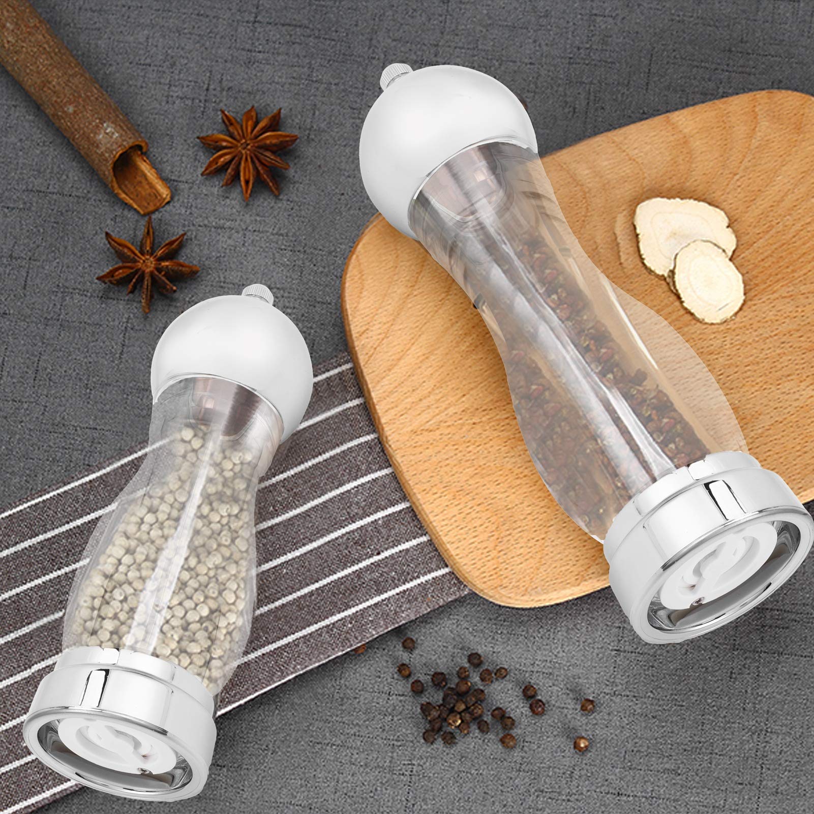 Pepper Grinder, Acrylic Pepper Grinder Mill 5 Inch Salt and Pepper Shaker Salt Grinder Pepper Mill Shakers Refillable(L)