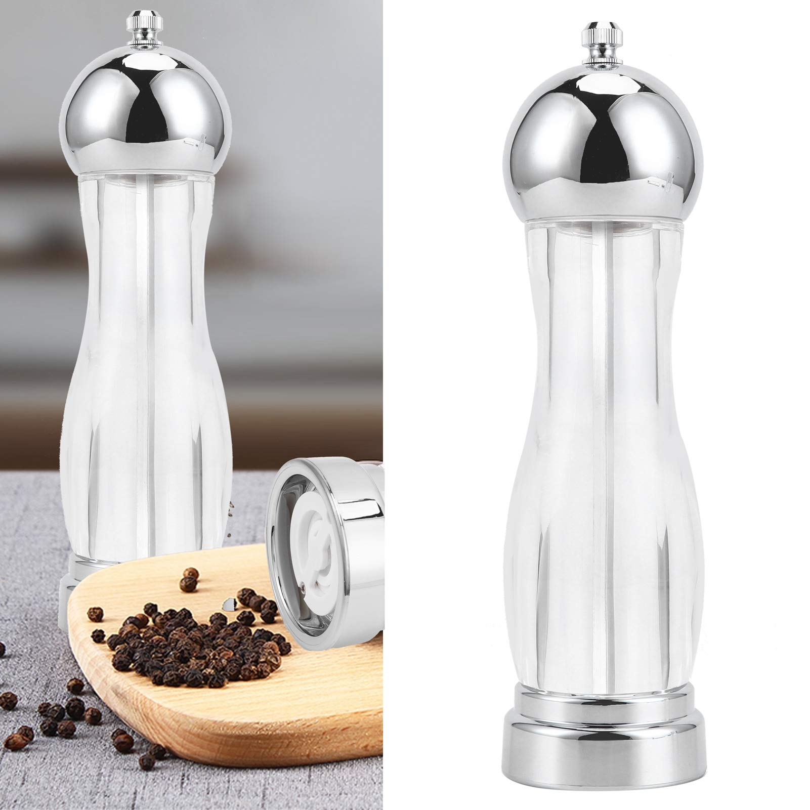 Pepper Grinder, Acrylic Pepper Grinder Mill 5 Inch Salt and Pepper Shaker Salt Grinder Pepper Mill Shakers Refillable(L)