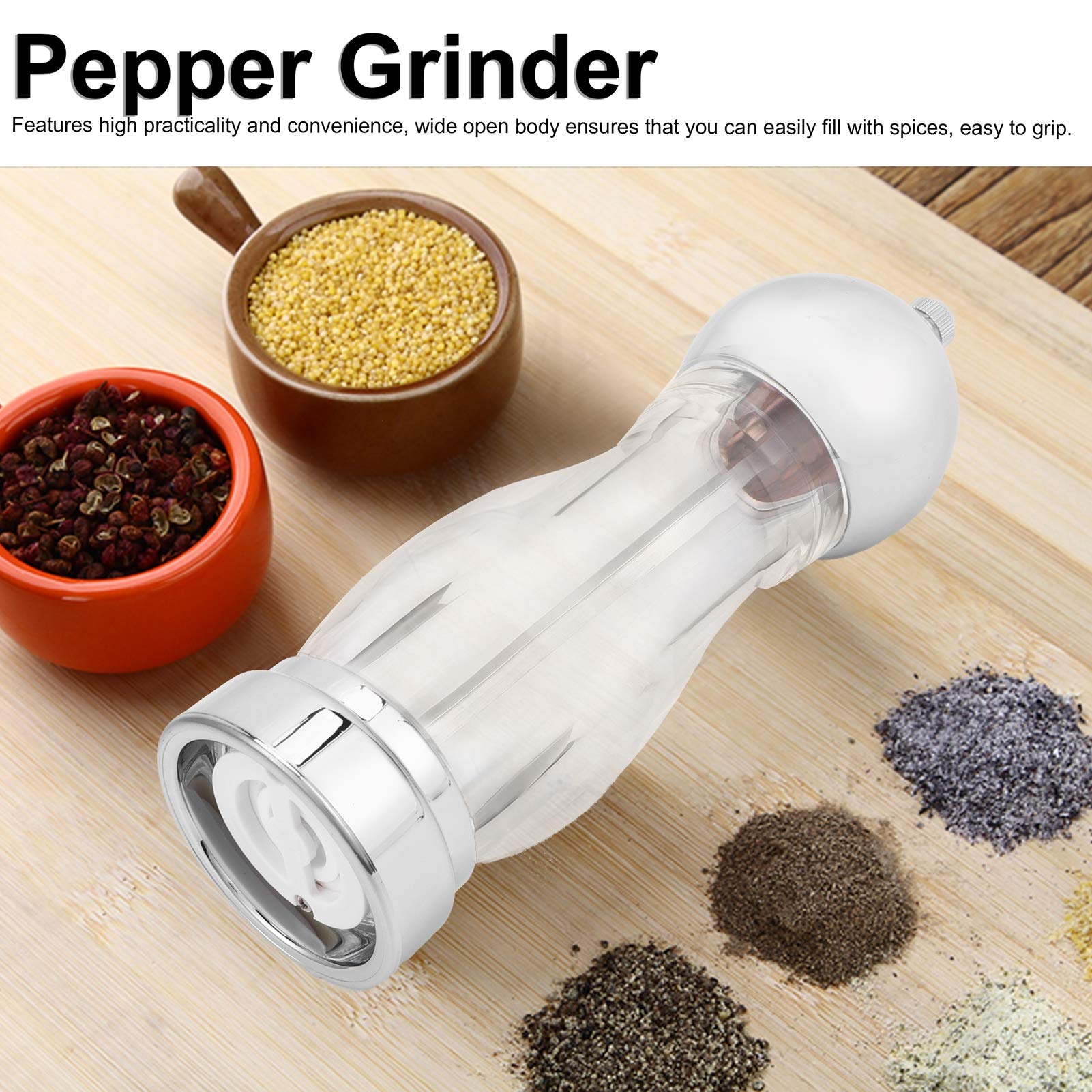 Pepper Grinder, Acrylic Pepper Grinder Mill 5 Inch Salt and Pepper Shaker Salt Grinder Pepper Mill Shakers Refillable(L)