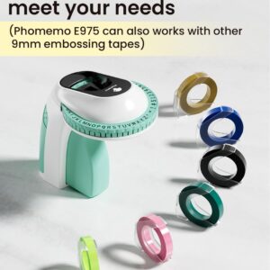 Phomemo Embossing Label Maker Machine with Tapes, Portable Retro Embossed Label Maker Writer, Mini Embosser Label Maker with 6 Rolls Embossing Label Tapes for Home,Office DIY and Crafting -Green