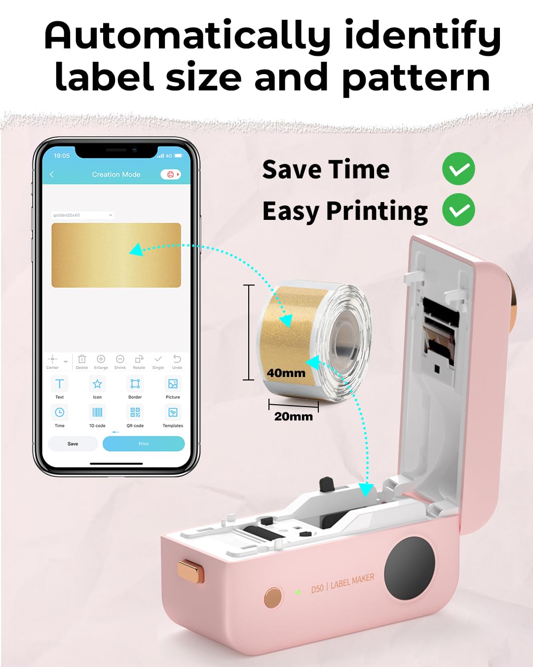 Phomemo Label Maker Machine- D50 Large Label Maker with Cutter Thermal Label Printer for 3/5" to 9/10" Tape, Labeler for Home Address, Organization, Office, Gift, Support iOS & Android