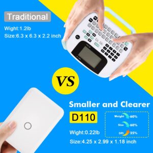 Mini Smart Label Maker Machine D110 with Tape, Wireless Bluetooth Portable Handheld 0.6 Inch Label Sticker Printer, Compatible iOS&Android, for Home&Office (White)