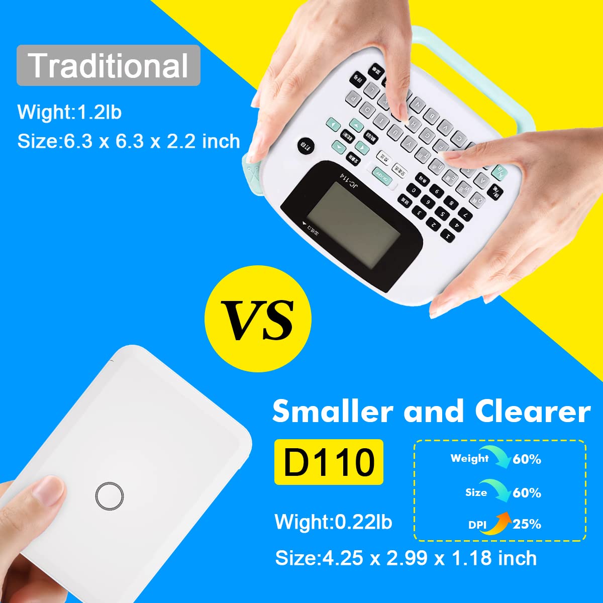 Mini Smart Label Maker Machine D110 with Tape, Wireless Bluetooth Portable Handheld 0.6 Inch Label Sticker Printer, Compatible iOS&Android, for Home&Office (White)