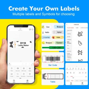 Mini Smart Label Maker Machine D110 with Tape, Wireless Bluetooth Portable Handheld 0.6 Inch Label Sticker Printer, Compatible iOS&Android, for Home&Office (White)