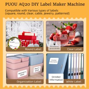 PUQU AQ20 Label Maker, 2 Inch Logo Label Printer, Mini Portable Bluetooth Thermal Labeler, DIY Sticker Machine for Small Business, Barcode, Office, Name, Jewelry, Compatible with iOS Android, Phone