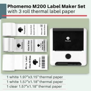 Phomemo Label Makers-M200 Label Printer Machine with 3 Paper,2023 Upgrade 3 Inch M110 Label Maker,WiFi Bluetooth Thermal Label Printer,Phone Support,for Android iOS,for Shipping,Labeling- White