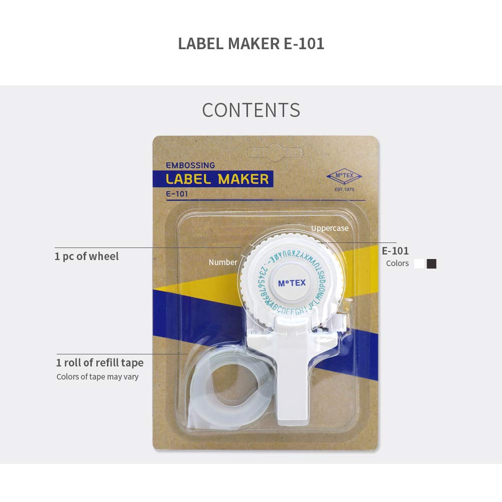 Motex Embossing Label Maker, Label Writer -E-101 (1 Wheel, White)