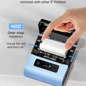 Phomemo M221 Label Printer, Newest Upgraded 3'' Bluetooth Thermal Label Maker, Easier & More Stable,for Product, Address, Barcode, Small Business, Home Portable DIY on Phone/PC,+100 Labels, Sky Blue