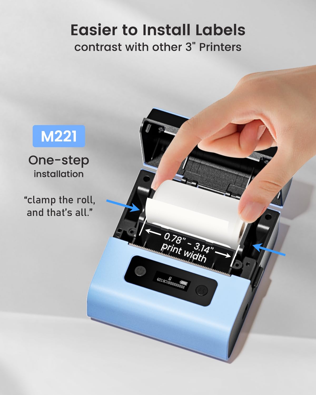 Phomemo M221 Label Printer, Newest Upgraded 3'' Bluetooth Thermal Label Maker, Easier & More Stable,for Product, Address, Barcode, Small Business, Home Portable DIY on Phone/PC,+100 Labels, Sky Blue