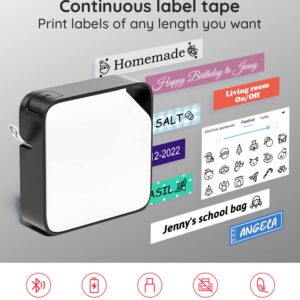 Vixic Label Maker Machine D1600, Portable Bluetooth Label Maker and Printer, Mini Sticker Labeler Compatible with Android & iOS Phone for organizing, Easy to Use Inkless Rechargeable, White-Black