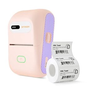 detonger label maker machine with tape, dp26 bluetooth label printer, small smart phone handheld sticker mini labeler, easy to use inkless office home organization usb rechargeable (pink)