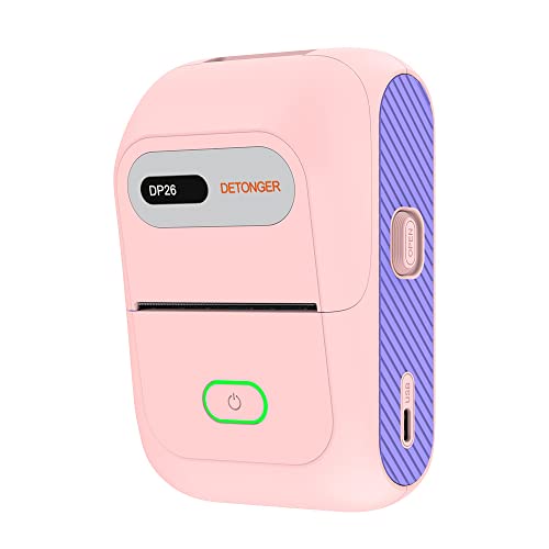 DETONGER Label Maker Machine with Tape, DP26 Bluetooth Label Printer, Small Smart Phone Handheld Sticker Mini Labeler, Easy to Use Inkless Office Home Organization USB Rechargeable (Pink)