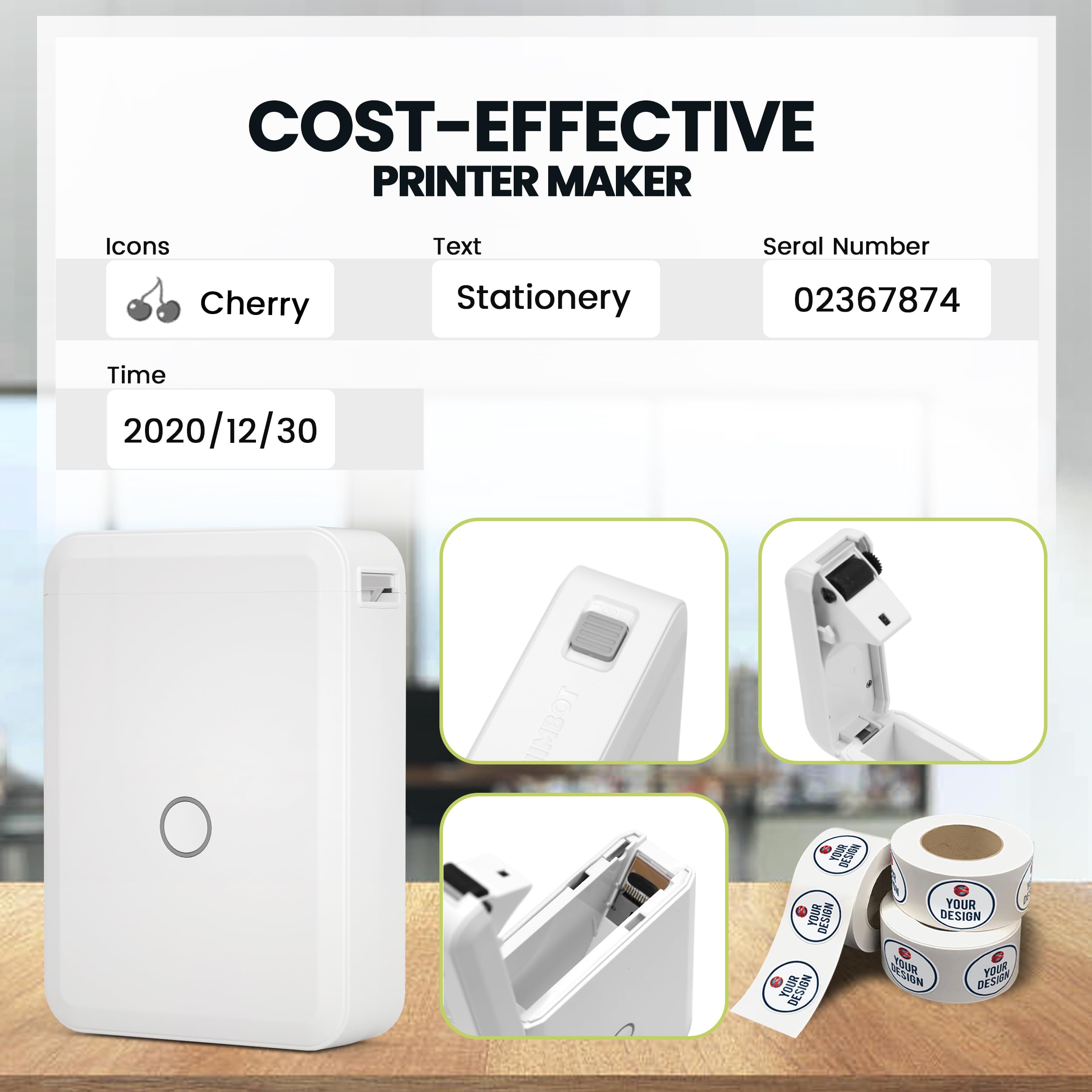 SUNTHIN Portable Bluetooth Label Maker - Inkless, Smart, and Rechargeable - Create Stickers with Multiple Templates, Fonts, and Icons - Ideal for Office and Home Use! (Portable, White)