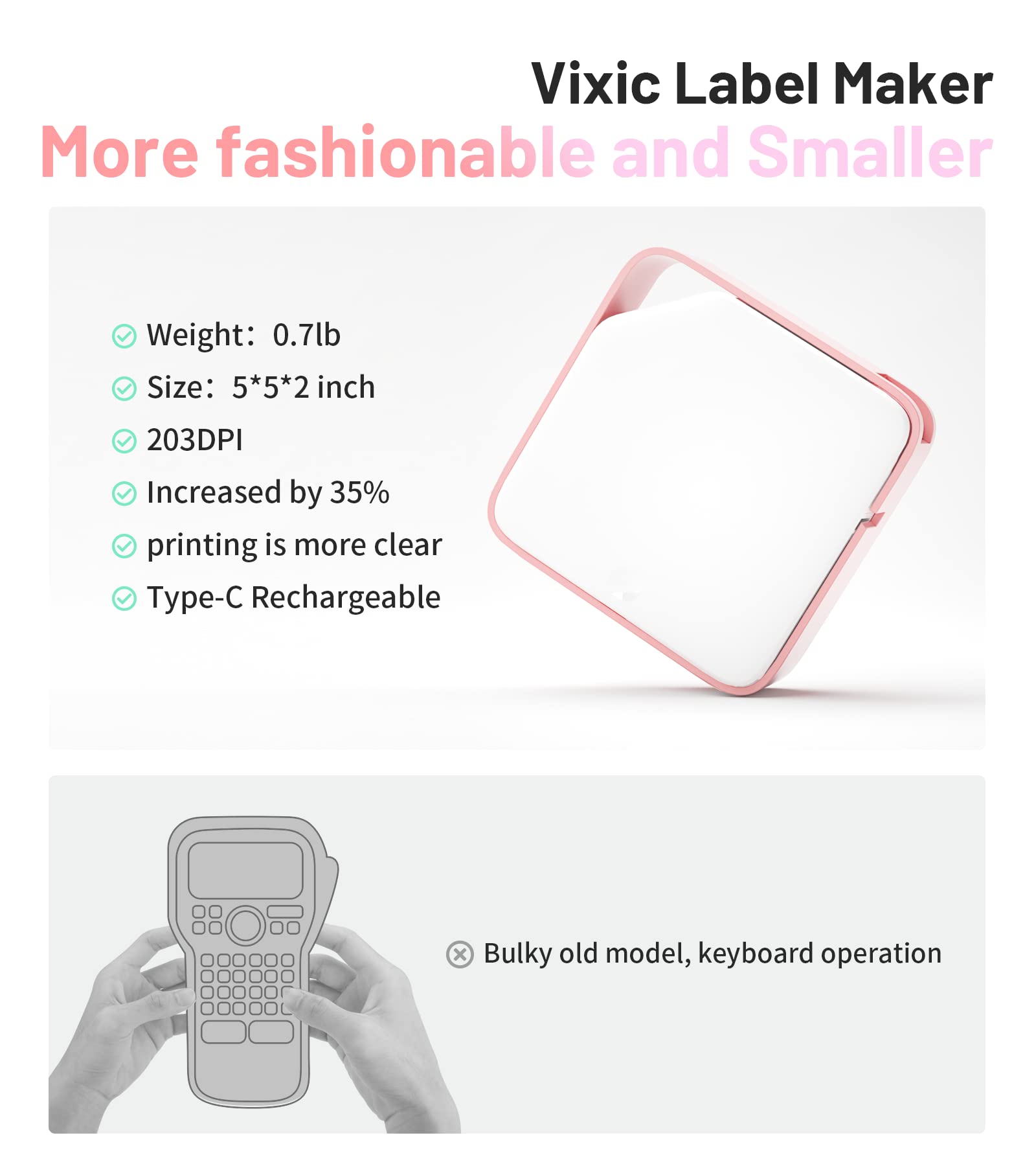 Vixic Label-Maker-Machine-with-Tape D1600 Portable Bluetooth-Label-Printer Wireless Labeler Label Maker Machine for Home & Office Organization, Mini Sticker Maker with Multiple Templates,White-Pink