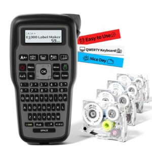 handheld label maker machine with keyboard - e1000 pro portable label maker, label makers with qwerty keyboard, label printer with type-c cable, easy labeler for industrial, home, office organization