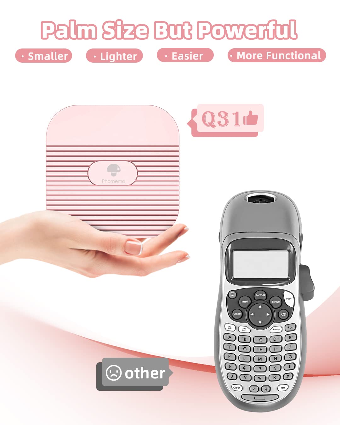 Phomemo Label Makers with Tape- Q31 Mini Label Maker Bluetooth Labeler Machine with 6 Tapes, Compatible with iOS & Android, Great for Home, Office, Organization, USB Rechargeable Labeler, Pink