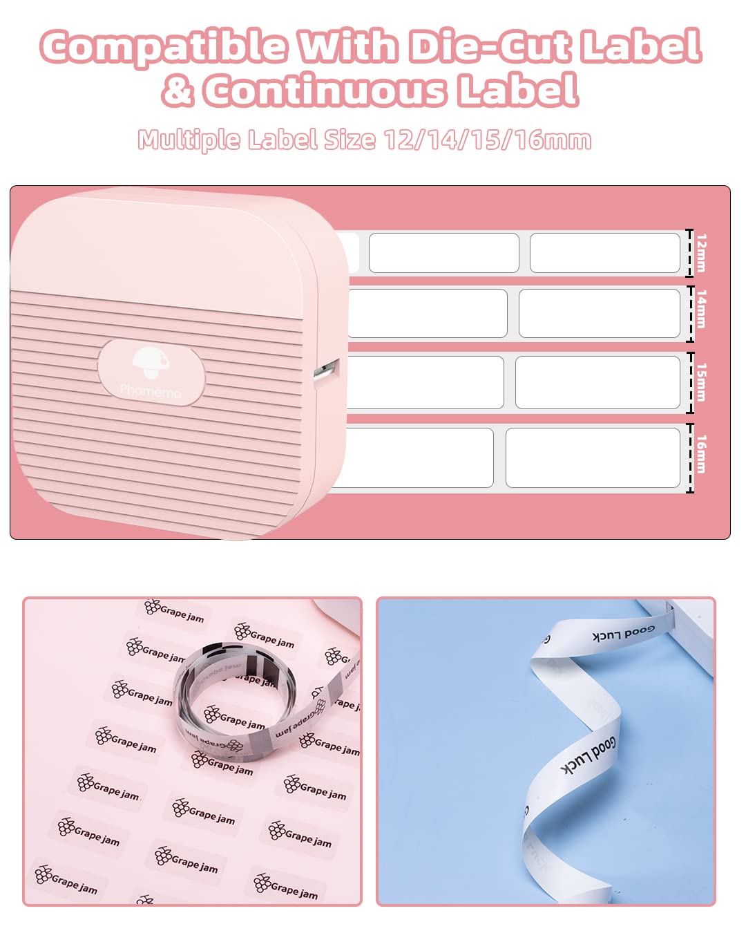 Phomemo Label Makers with Tape- Q31 Mini Label Maker Bluetooth Labeler Machine with 6 Tapes, Compatible with iOS & Android, Great for Home, Office, Organization, USB Rechargeable Labeler, Pink