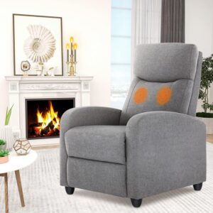 Sweetcrispy Adults Massage Fabric Small Sofa Home Theater Lumbar Support, Adjustable Modern Reclining Chair with Padded Seat Backrest for Living Room (Light Grey)