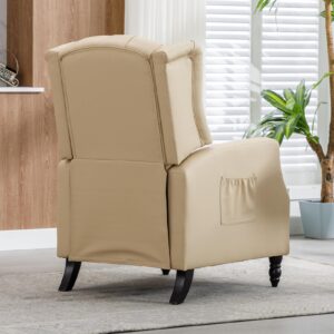 MOONMISS Modern Recliner Chairs Comfortable Lounge with Side Pockets Single Sofa Home Theater Seating for Living Room, Adjustable Back and Wooden Legs, PU Leather, Camel