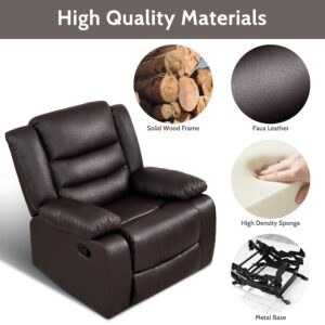 PrimeZone Oversized Rocker Recliner Chair - Comfy Wide Lazy Boy Recliner Chair with Overstuffed Armrest, Faux Leather Manual Reclining Chair for Living Room, Bedroom, Home Theater Seating, Brown