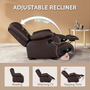 PrimeZone Oversized Rocker Recliner Chair - Comfy Wide Lazy Boy Recliner Chair with Overstuffed Armrest, Faux Leather Manual Reclining Chair for Living Room, Bedroom, Home Theater Seating, Brown