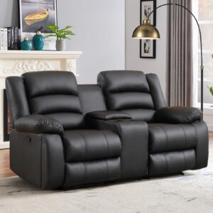 ebello faux leather manual loveseat recliner, reclining sofa chair with 2 concealed cup holders, hidden storage, overstuffed armrest couch set for living room, bedroom, meeting room, black (loveseat)