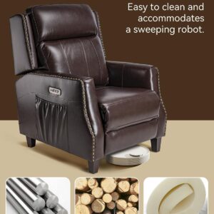 Genuine Leather Recliner Chair, Power Recliner Built-in High Elastic Sponge, Power Recliner Chair for Living Room, Home Theater, Bedroom, Office - Dark Brown